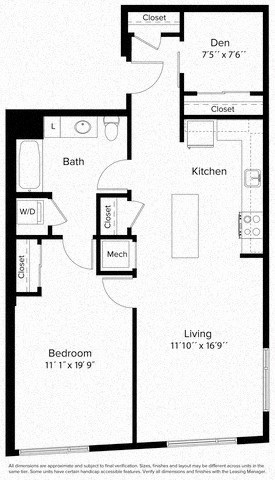 1 bedroom 1 bathroom floorplan H at Fort Totten Square, Washington, 20011